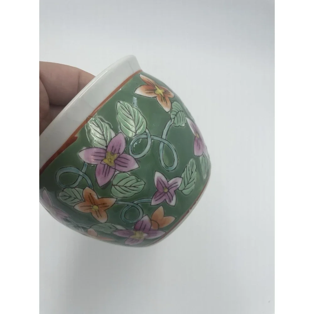 Vintage Small Chinese Jardiniere Planter Pot Floral Hand‎ Painted 3.5